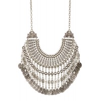 Antalya Aztec Coin Fringe Statement Necklace